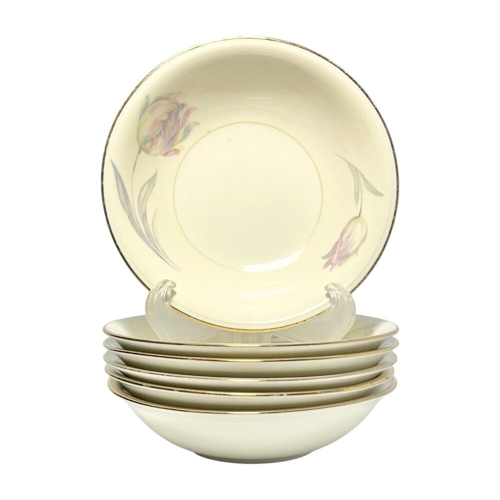 Homer Laughlin “Tulip” Set of 6 Ceramic Dessert Bowls 5 3/8”